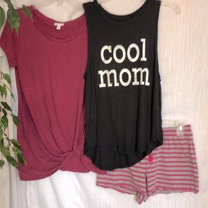 GRAYSON THREADS T shirt BP cranberry top & LORD & TAYLOR pink PJ bottoms size S